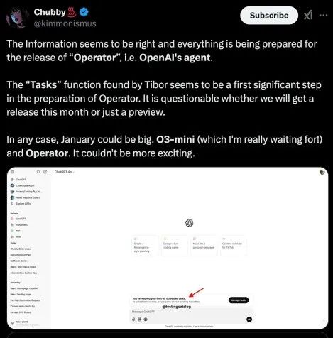 Tasks 先行，OpenAI Agent ：Operator即将发布！