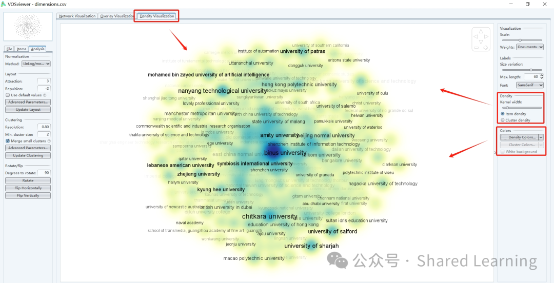 机构引文图谱如何通过VOSviewer设置调整