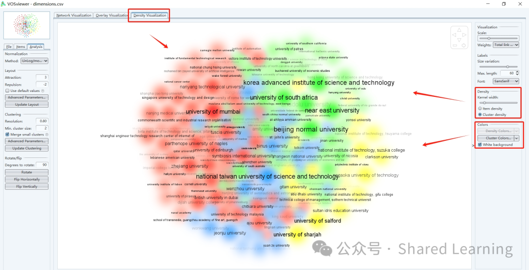 机构引文图谱如何通过VOSviewer设置调整