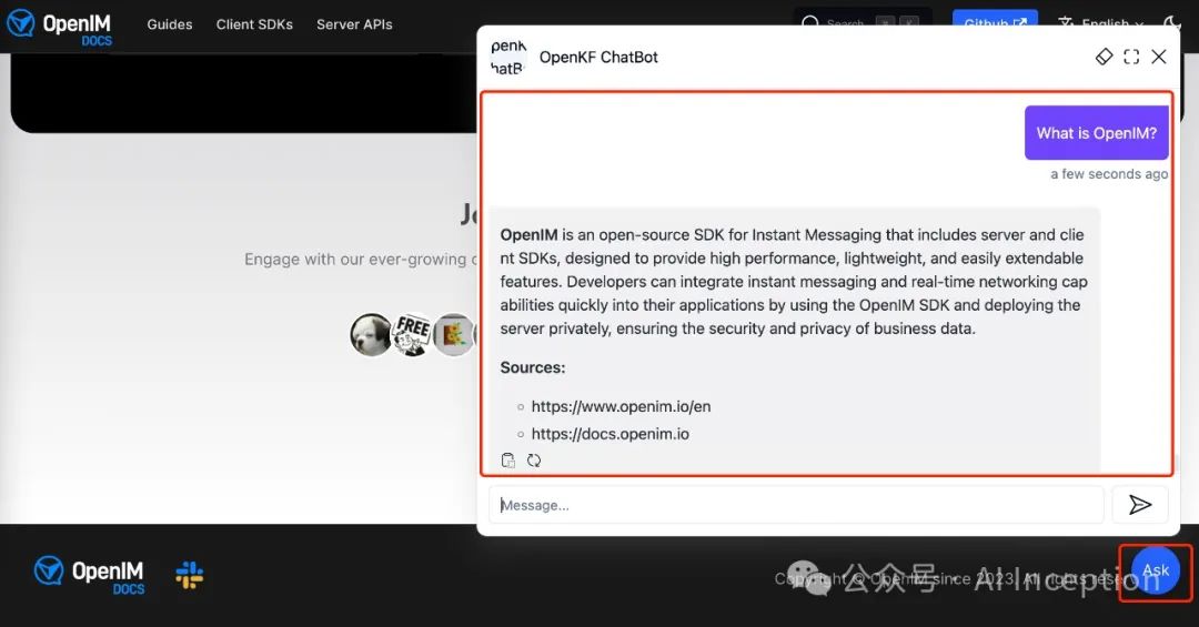 OpenIM Bot已经在OpenIM官网上线了,欢迎大家使用