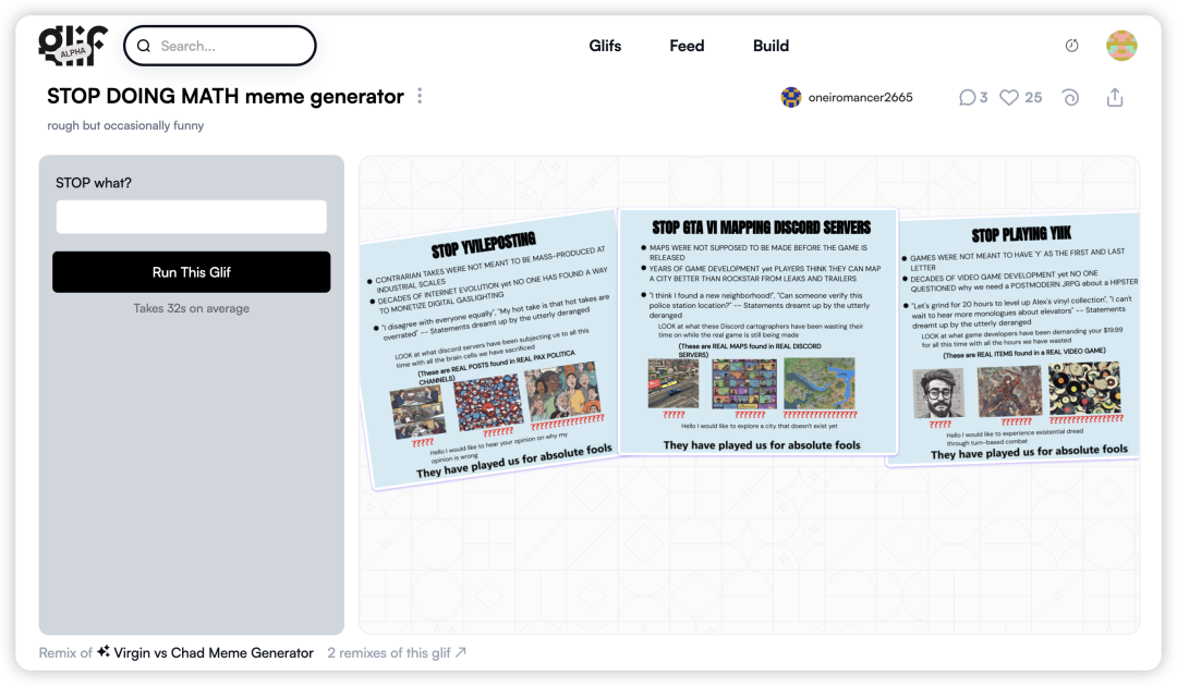 Glif 的作者五分钟做了个 AI 梗图生成器，结果风靡推特。