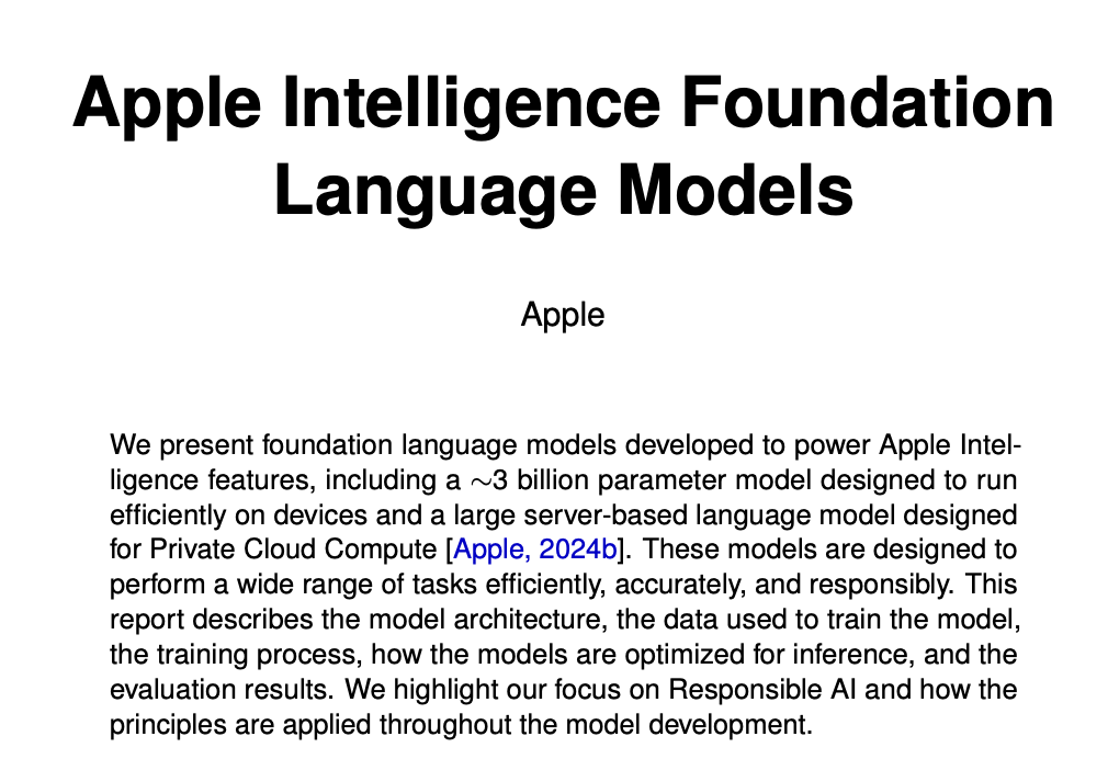 苹果：Apple Intelligence开启用户测试，两大基础模型「附带详细技术报告」