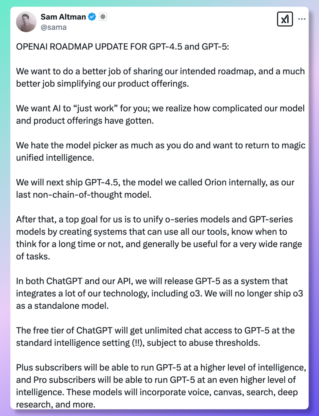 OpenAI公布GPT 5最新路线图 以及将解除模型限制 可回答各种敏感话题,甚至是....