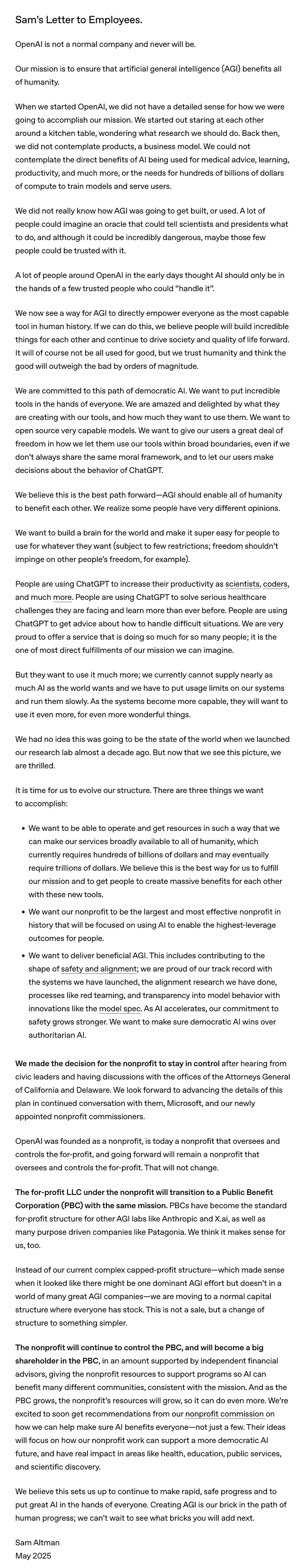 OpenAI「一拆二」:非营利控股 + 公益企业赚钱(与 Anthropic 同道)