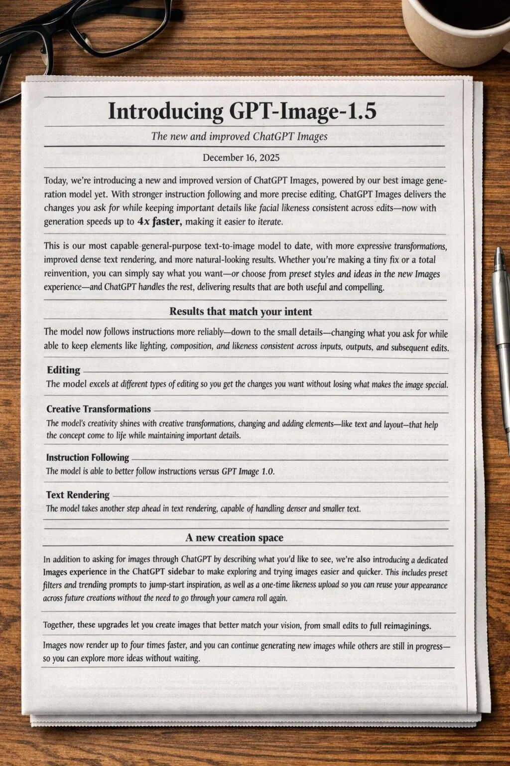 OpenAI 发布 GPT Image 1.5：全面升级