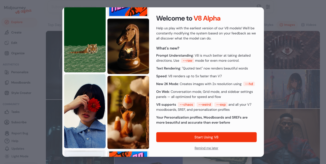 Midjourney V8 正式上线：高清模式、文字无错、生成速度提升5倍