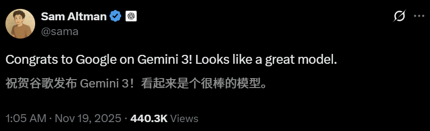谷歌Gemini 3夜袭全球，暴击GPT-5.1！奥特曼罕见祝贺