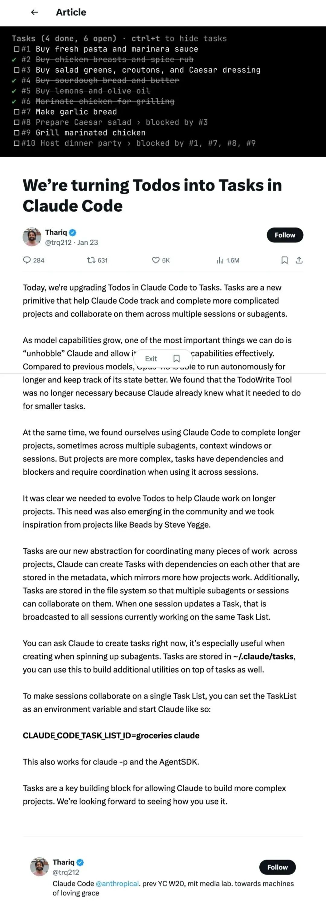 Claude Code 升级： Tasks 取代 Todos