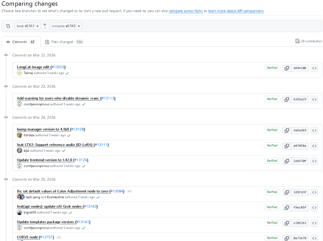 ComfyUI v0.19.0 更新：大量新节点、新模型、新修复与性能优化全面落地，工作流与训练能力再升级